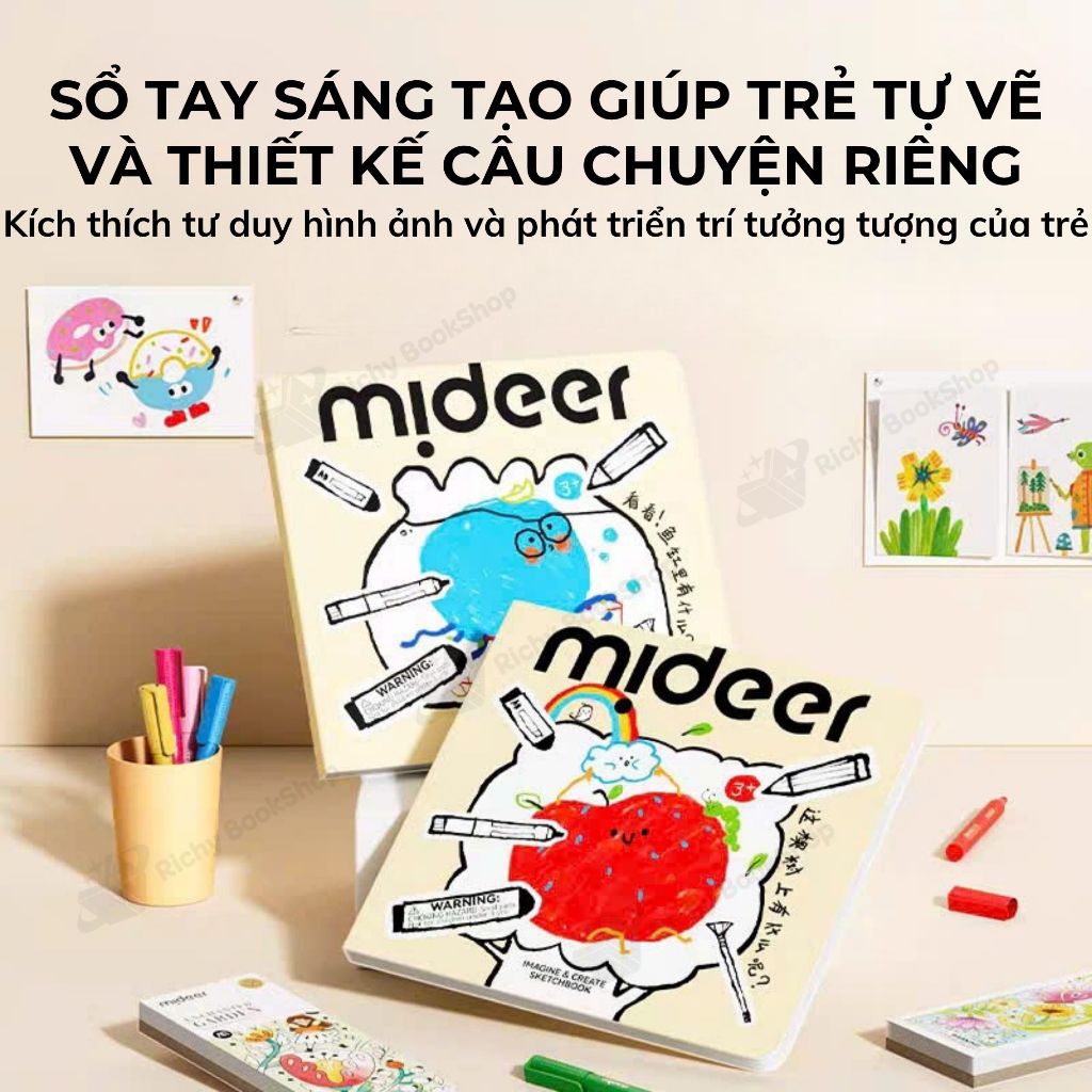 Sách Vẽ Sáng Tạo Cho Bé Mideer Sketchbook Sách Tô Màu DIY Phát Triển Trí Tưởng Tượng 3 Tuổi+