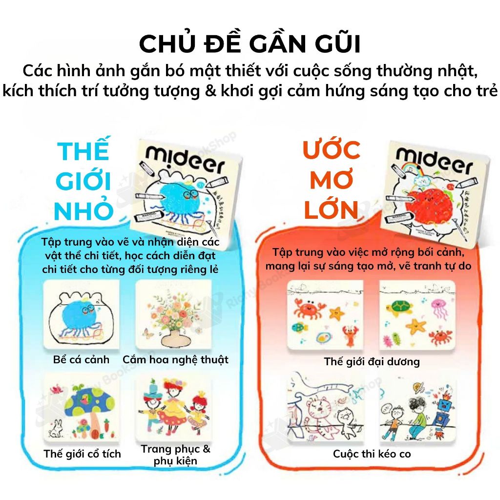 Sách Vẽ Sáng Tạo Cho Bé Mideer Sketchbook Sách Tô Màu DIY Phát Triển Trí Tưởng Tượng 3 Tuổi+