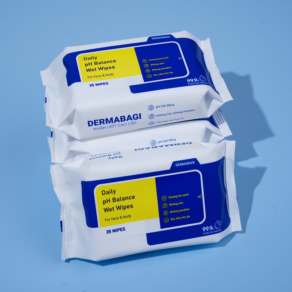 Khăn Ướt DERMABAGI Daily pH Balance Wet Wipes 25 Tờ - Cân Bằng pH, Làm Sạch Dịu Nhẹ Face & Body, Hương Trà Xanh | BigBuy360 - bigbuy360.vn