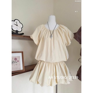 Set Bộ Đồ Nữ Gió Phồng Váy Bí Nữ Ngắn Tay Cổ TRòn Chun Eo Gấu Phồng Kèm Quần Bảo Hộ