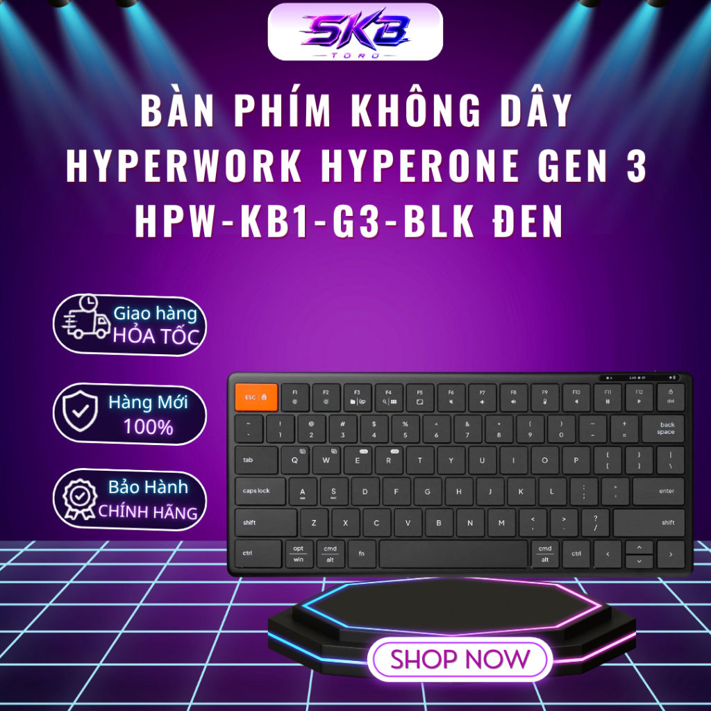 Bàn phím không dây HyperWork HyperOne Gen 3 HPW-KB1-G3-BLK Đen - BH Chính hãng 12 tháng