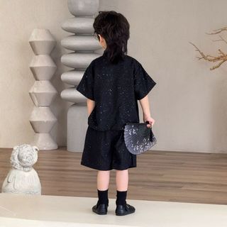 Set Bé Trai Áo Vest Đen Họa Tiết Hạc Đính Kim Tuyến + Quần Short Mellow Duck (4-13 Tuổi) M2511001