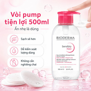 Bioderma Hồng Sensibio H2O 500ml Tẩy Trang Micellar Dịu Nhẹ Cho Da Nhạy Cảm, Chọn Nắp Thường/Pump