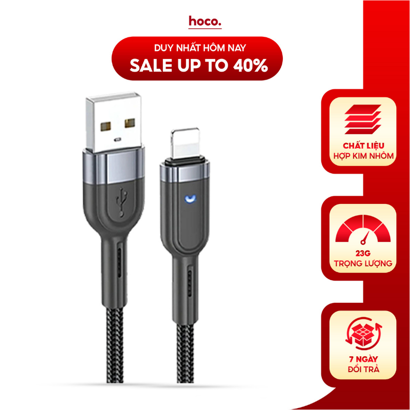 Dây sạc nhanh HOCO, cáp sạc điện thoại chính hãng cổng usb dây dù bọc dùng cho phone 6-14 dài 1m,2m tiện lợi an toàn
