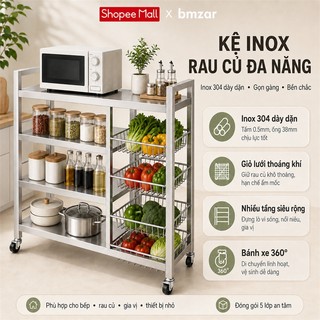 BMZAR Kệ Để Đồ Nhà Bếp inox 304 Kệ lò vi sóng Nhiều lớp Có giỏ Kệ inox CAO CẤP Có thể chịu được 500kg Có bánh xe
