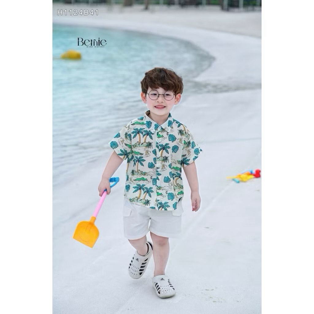 Bộ Quần Áo Bé Trai Mặc Hè Đi Học Đi Chơi Bernie Mềm Mại Thoáng Mát Size 80-140 (9-26kg)