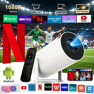 Máy chiếu mini di động dùng tại nhà với WiFi, màn hình 4K siêu nét và phần mềm phát video trực tuyến Netflix và YouTube