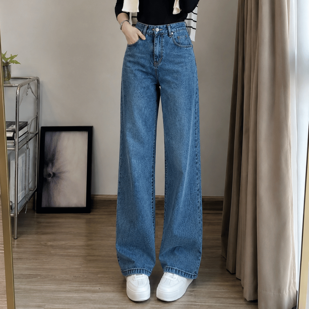 Quần Jean Nữ Bigsize 55-90kg Lưng Cao Trơn Basic Ống Suông, Quần Bò Màu Trắng Đen Xanh Đi Học MS105