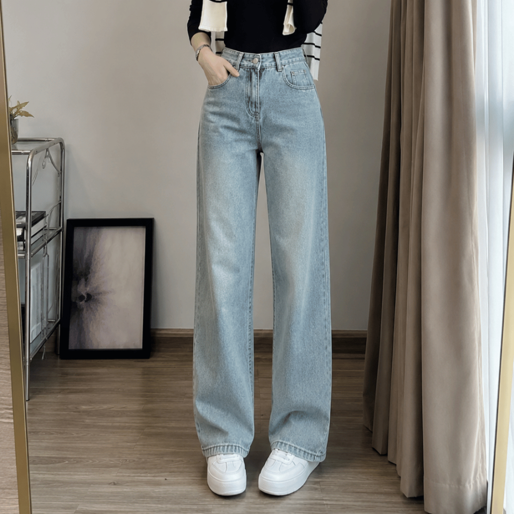 Quần Jean Nữ Bigsize 55-90kg Lưng Cao Trơn Basic Ống Suông, Quần Bò Màu Trắng Đen Xanh Đi Học MS105