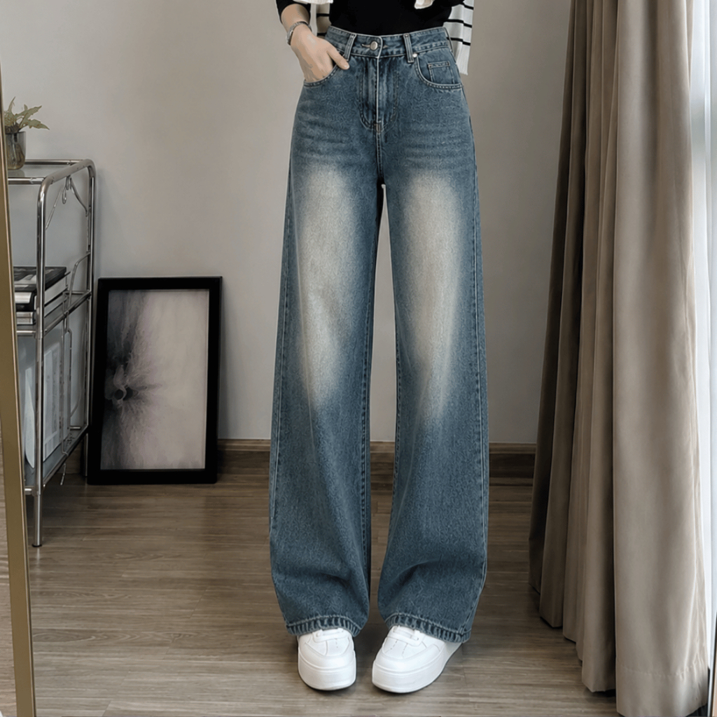 Quần Jean Nữ Bigsize 55-90kg Lưng Cao Trơn Basic Ống Suông, Quần Bò Màu Trắng Đen Xanh Đi Học MS105