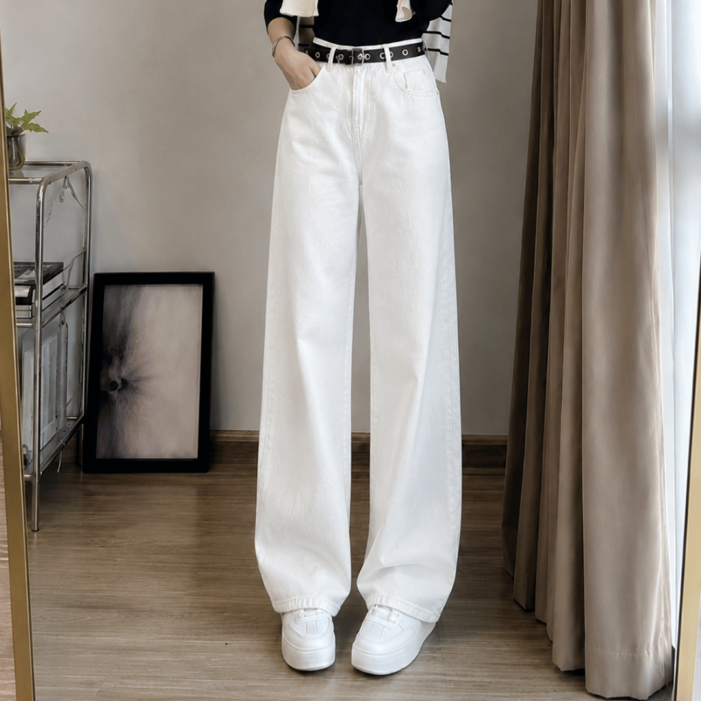 Quần Jean Nữ Bigsize 55-90kg Lưng Cao Trơn Basic Ống Suông, Quần Bò Màu Trắng Đen Xanh Đi Học MS105