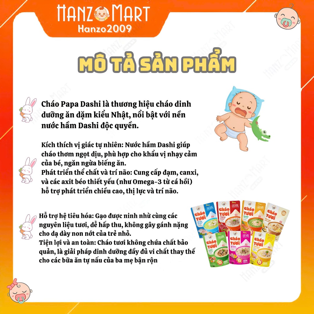Cháo tươi papa dashi 240g ăn liền cho mọi lứa tuổi, thơm ngon nhiều hương vị, bổ dưỡng, an toàn thực phẩm - hanzo2009