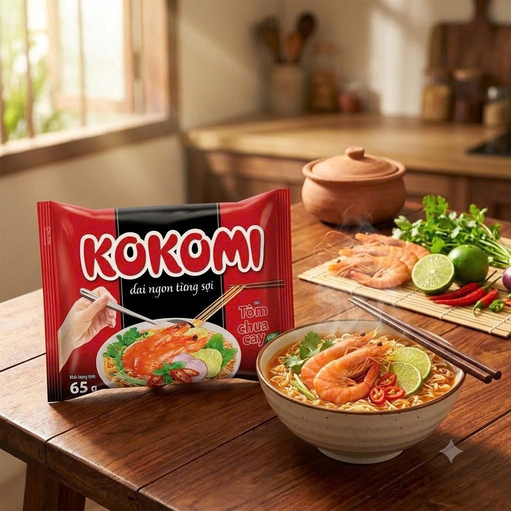 Mì Tôm Chua Cay Kokomi Ngon Từng Sợi 65g - Mì Ăn Liền Sợi Dai Giòn Đậm Vị Thùng 30 gói