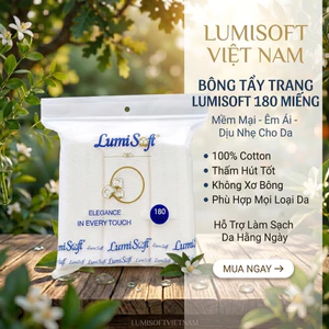 Bông tẩy trang LumiSoft cotton 180 miếng vuông mềm mịn không xơ bông làm sạch sâu an toàn cho da