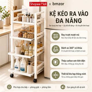 Kệ Bếp Đa Năng Thông Minh Có Ngăn Kéo Rút Kệ Dể Dồ Thép Carbon Cao Cấp 3/4/5 Tầng Có Bánh Xe Di Chuyển