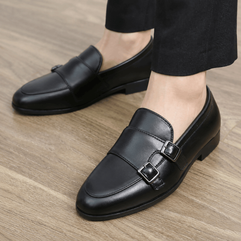 Giày nam DAVINCIA kiểu dáng MonkStrap 4 khóa , giầy da chú rể trẻ trung đế cao su có khâu đế chống trơn trượt G66