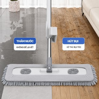 Cây Lau Nhà 42cm Bản Lớn | Cây Lau Nhà Tự Vắt Không Bẩn Tay, Xoay 360, Hút Tóc Mạnh, Tặng 2 Bông Lau