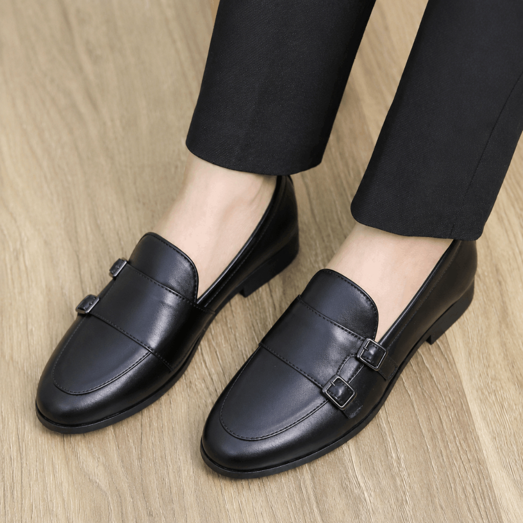 Giày nam DAVINCIA kiểu dáng MonkStrap 4 khóa , giầy da chú rể trẻ trung đế cao su có khâu đế chống trơn trượt G66