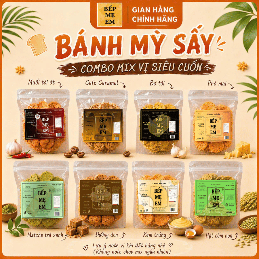 Bánh Mì BME Chọn Vị : Bơ Tỏi / PhoMai / Đường Đen / Kem Trứng / Cafe Caramel / Matcha / Muối Ớt (Ghi chú lúc đặt hàng)