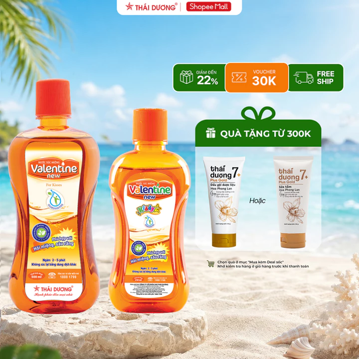 [Voucher 35%] Nước súc miệng Valentine ngăn ngừa nhiệt miệng, hôi miệng, sâu răng, 500ml - Sao Thái Dương 500ml