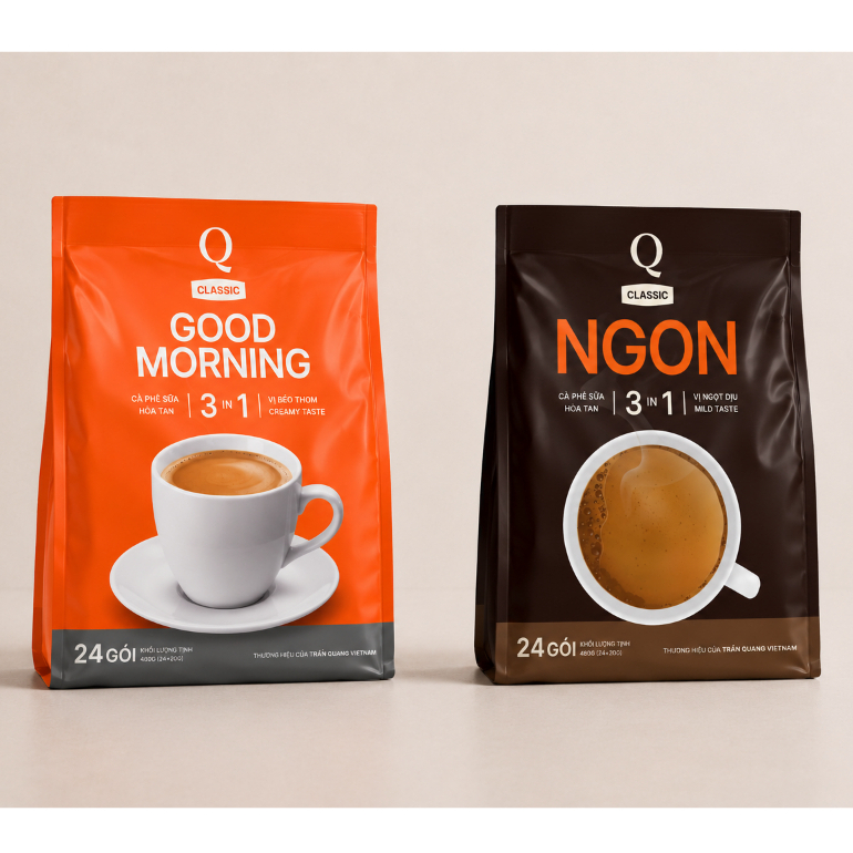 Cà Phê Sữa Hòa Tan Trần Quang Q Classic Ngon / Good Morning (Bịch 24 Ống x 20g)