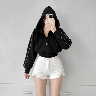 Áo Khoác Lửng Bigsize Nữ Dáng Ngắn Có Nón Túi Vải Mềm Dáng Thể Thao Cho Chubby KHOAC14