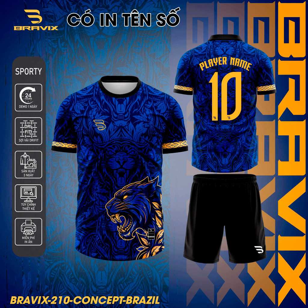 BRAVIX ÁO KHÔNG LOGO Samba Navy – Bộ Quần Áo Bóng Đá Thiết Kế Độc Quyền, Concept Riêng, Vải Mè Caro Dri-FIT Cao Cấp