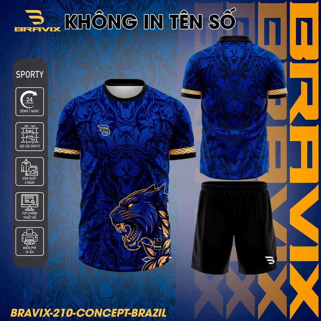 BRAVIX ÁO KHÔNG LOGO Samba Navy – Bộ Quần Áo Bóng Đá Thiết Kế Độc Quyền, Concept Riêng, Vải Mè Caro Dri-FIT Cao Cấp