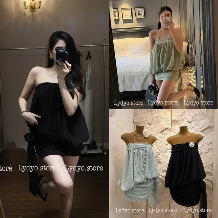 Set váy đầm quây cúp ngực sexy ôm body, phối chân váy dập ngăn ôm body dáng ngắn đi biển dự tiệc cưới sang chảnh vintage