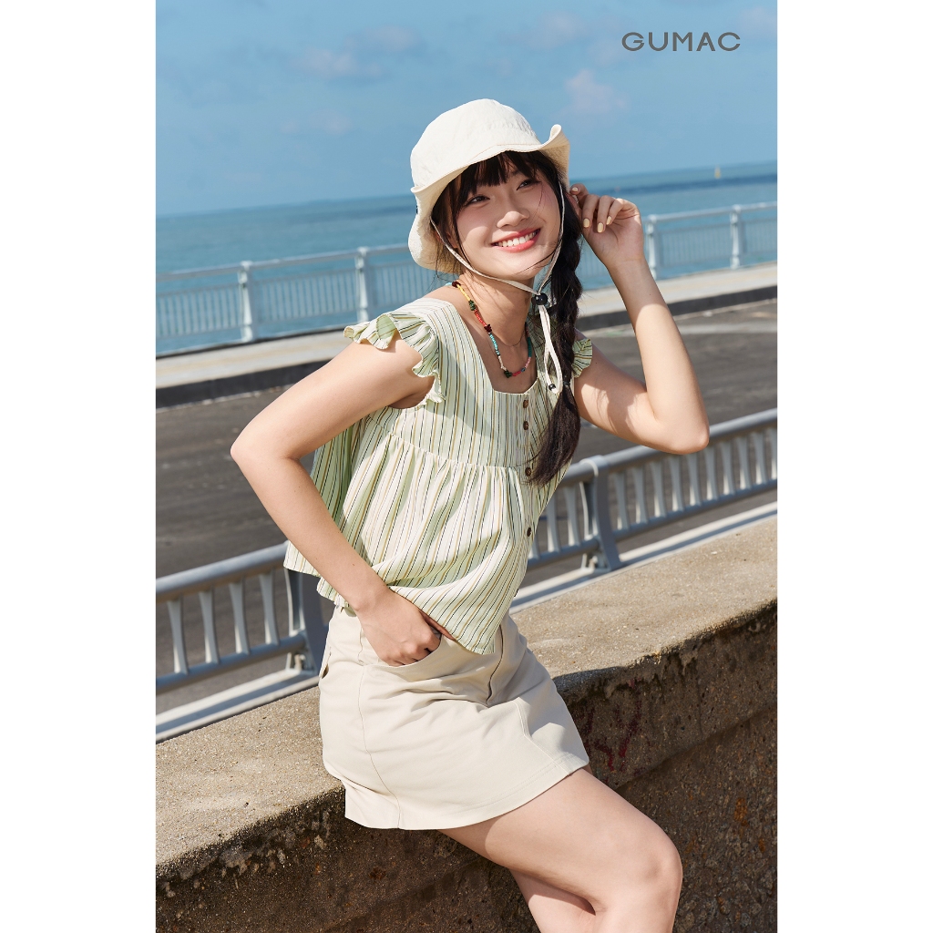 Áo Kiểu Nữ Gmorning - GUMAC Form Suông Sát Nách Chất Liệu Kate Sọc Thanh Lịch Trẻ Trung Phù Hợp Mùa Hè YAG06020