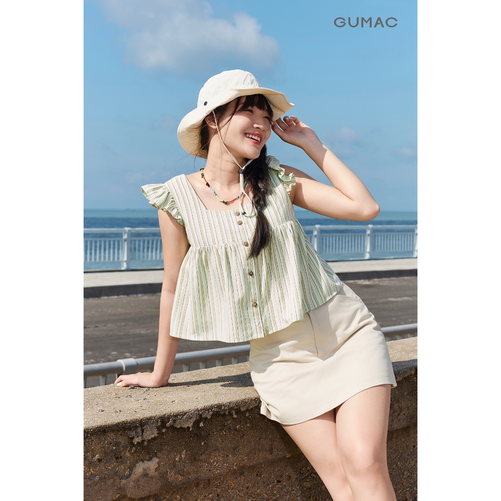 Áo Kiểu Nữ Gmorning - GUMAC Form Suông Sát Nách Chất Liệu Kate Sọc Thanh Lịch Trẻ Trung Phù Hợp Mùa Hè YAG06020