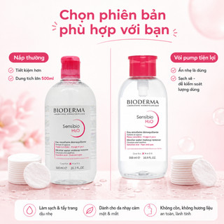 Nước Tẩy Trang Bioderma H2O 500ml Màu Hồng Làm Sạch Makeup Kem Chống Nắng, Nắp Thường & Pump