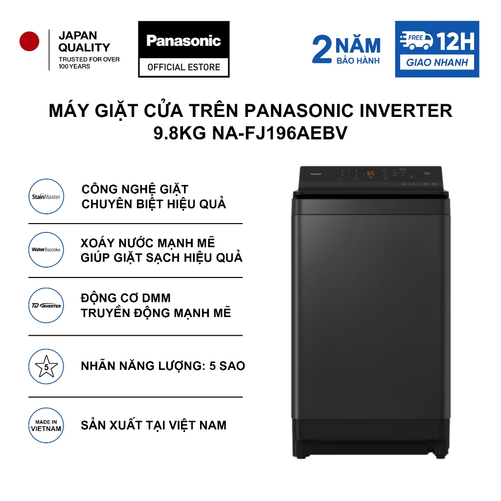 Máy Giặt Cửa Trên Panasonic Inverter 9.8KG NA-FJ196AEBV