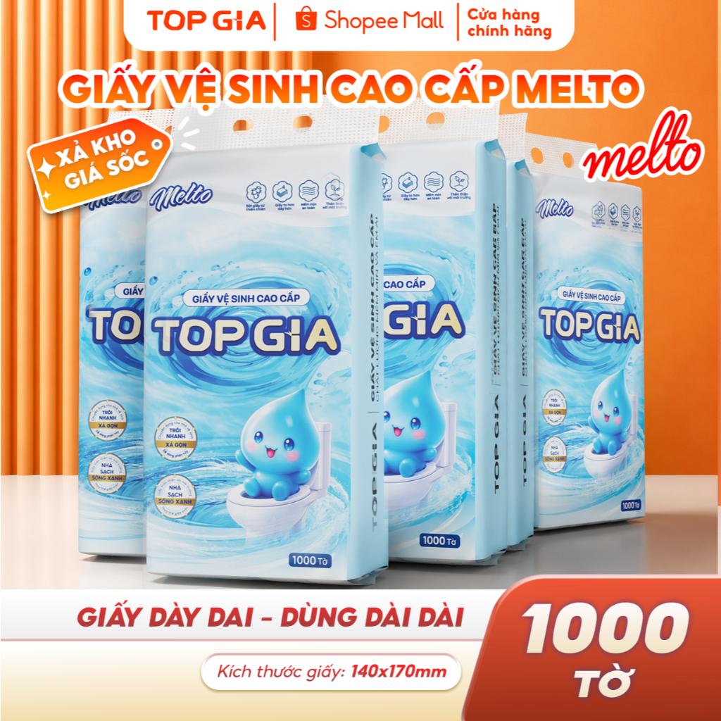 [GIẤY KHỔ LỚN] Giấy vệ sinh treo tường đa năng TopGia Melto 1000 tờ 4 lớp mềm mịn, an toàn tiện lợi