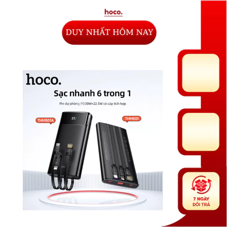 Sạc dự phòng HOCO dung lượng 10000mah, pin dự phòng sạc nhanh 22.5W phù hợp với mọi điện thoại sạc cùng lúc 6 trong 1