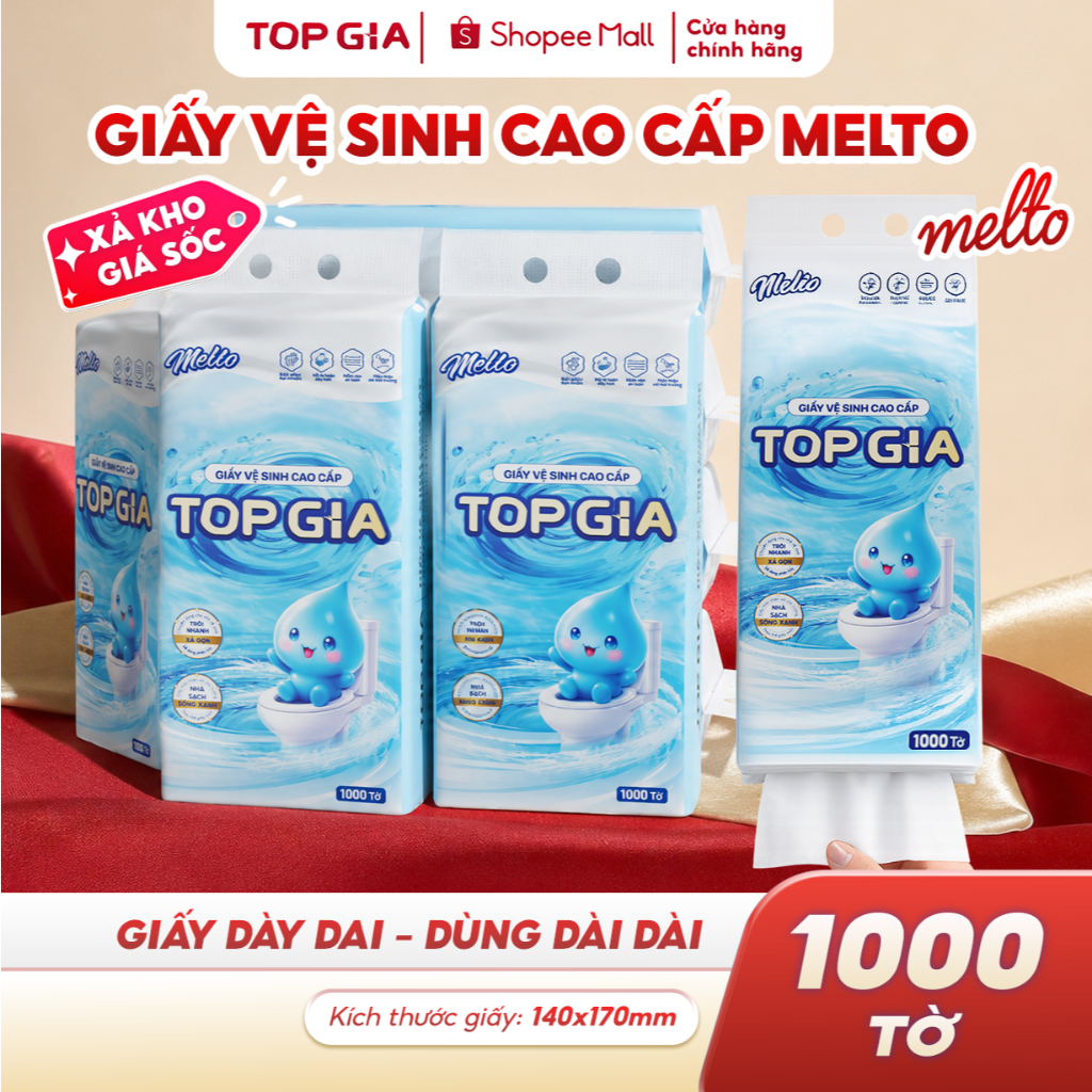 Giấy vệ sinh treo tường đa năng TopGia Melto 1000 Tờ/4 lớp dập vân 4D , mềm mịn tiện lợi