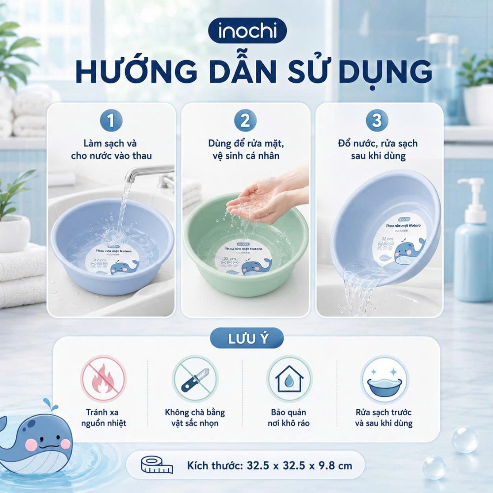 Thau rửa mặt - cho trê em nhựa nguyên sinh kháng khuẩn Ag+ cao cấp Notoro inochi 21/27/32 cm TRM01