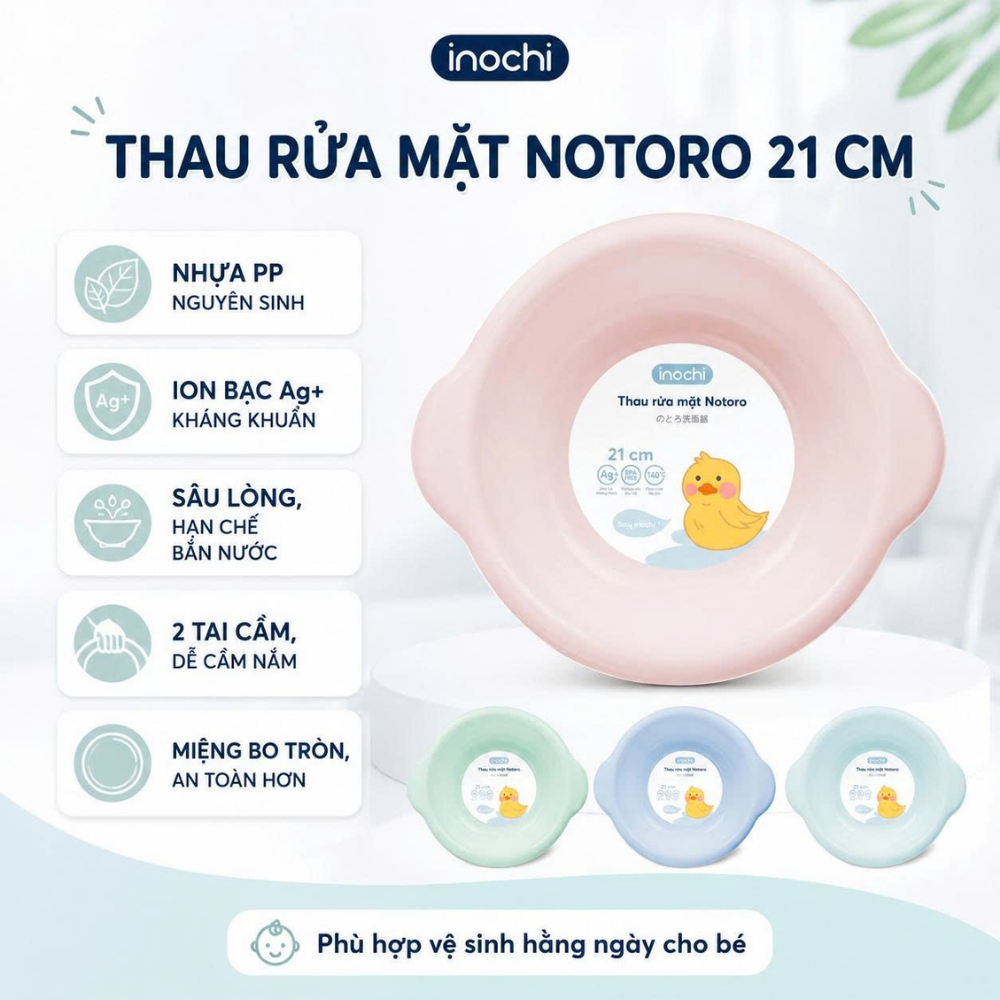 Thau rửa mặt - cho trê em nhựa nguyên sinh kháng khuẩn Ag+ cao cấp Notoro inochi 21/27/32 cm TRM01