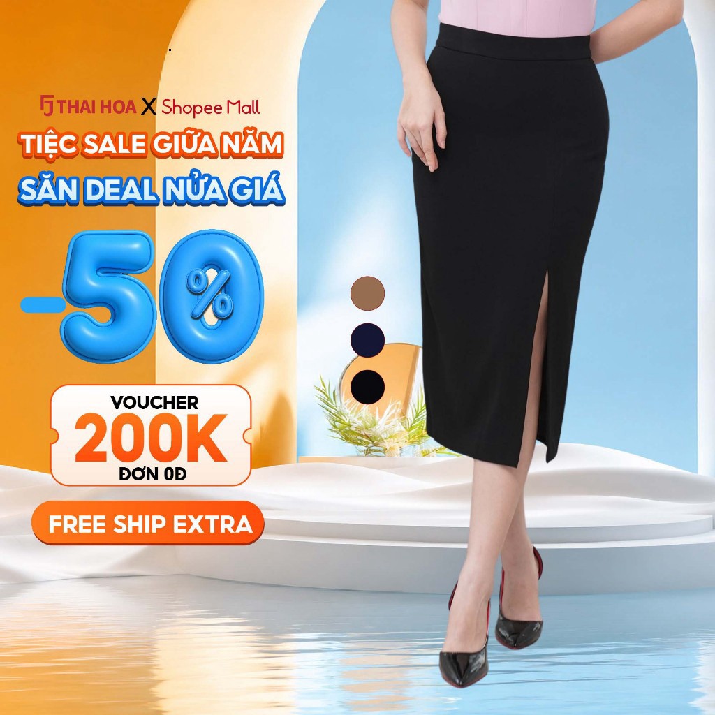 [ CHUẨN CTY ] Chân váy bút chì nữ 2 lớp 279 form bút chì ôm cạp cao xẻ trước chất liệu cao cấp Thái Hòa