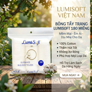 Bông tẩy trang LumiSoft 180 miếng tròn cotton 3 lớp dày dặn siêu mềm mịn không xơ bông làm sạch sâu an toàn cho da