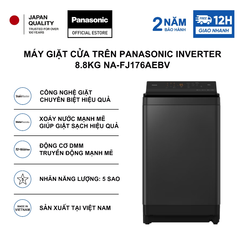 Máy Giặt Cửa Trên Panasonic Inverter 8.8KG NA-FJ176AEBV