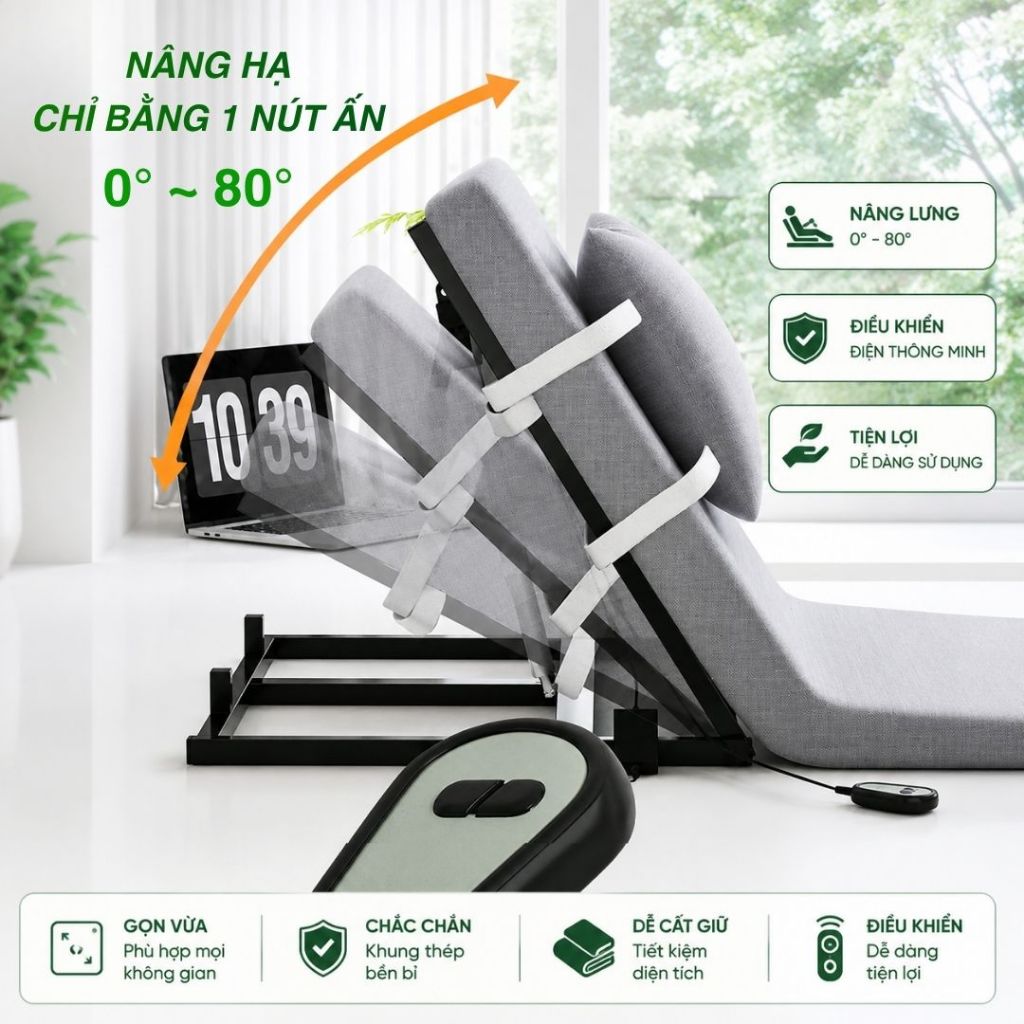 Đệm Nâng Lưng Điện 0-80° Cho Người Bệnh, Người Già - Hỗ Trợ Ngồi Dậy Loại Dài 190x75cm (BÀO HÀNH 2 NĂM)