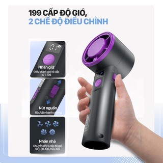 Robot Quạt Mini Cầm Tay HF02 Pin 2000mAh, 3 Tốc Độ Gió, Kích Thước Nhỏ Gọn