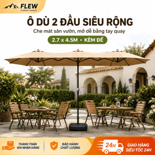 Ô Dù 2 Đầu 2.7m Nghiêng Riêng Biệt - 1 Cột, Che Nắng Lớn, Chống UV, Tiết Kiệm Không Gian, Cho Sân Vườn Quán Cafe