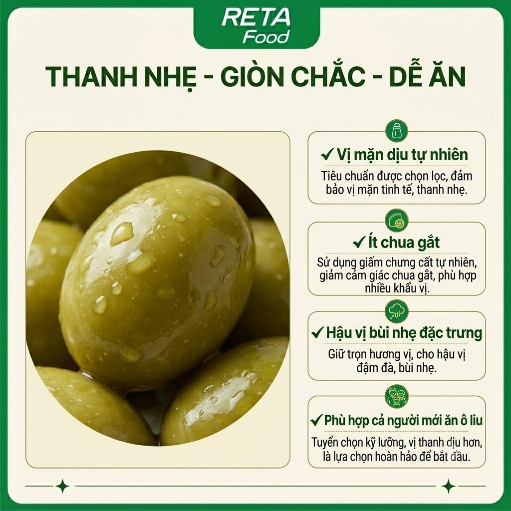 Trái Oliu Nữ Hoàng Karina Spanish Queen Olive 870gr - Xanh Nguyên Hạt Quả To, Thịt Dày Giòn Chắc - Nhập khẩu Tây Ban Nha