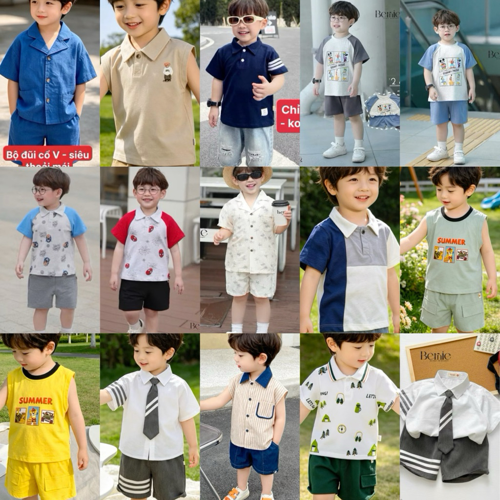 Áo Phông Bé Trai Và Bộ Bé Trai Ngắn Tay Mùa Hè Nhiều Mẫu Bernie Size 80-130 (9-24kg)