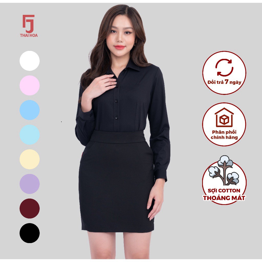 [ CHUẨN CTY ] Áo sơ mi nữ Thái Hòa R01 form ôm vải cotton trơn