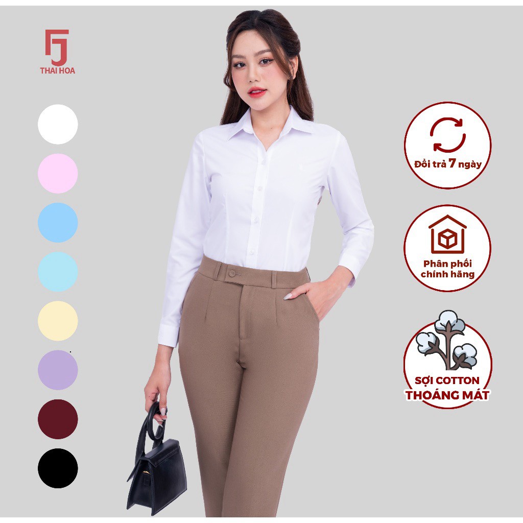 [ CHUẨN CTY ] Áo sơ mi nữ Thái Hòa R01 form ôm vải cotton trơn