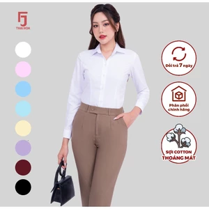Áo sơ mi nữ Thái Hòa R01 form ôm vải cotton trơn