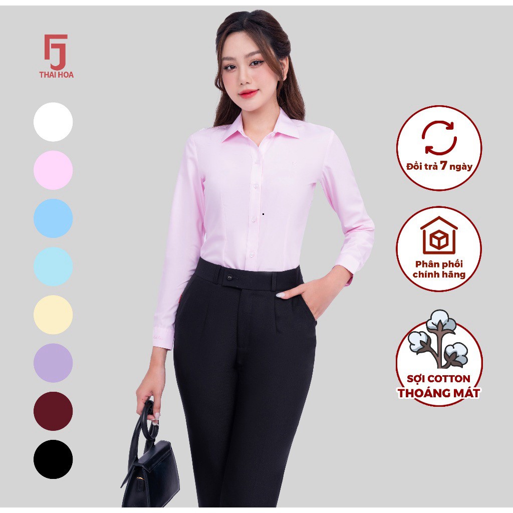 [ CHUẨN CTY ] Áo sơ mi nữ Thái Hòa R01 form ôm vải cotton trơn